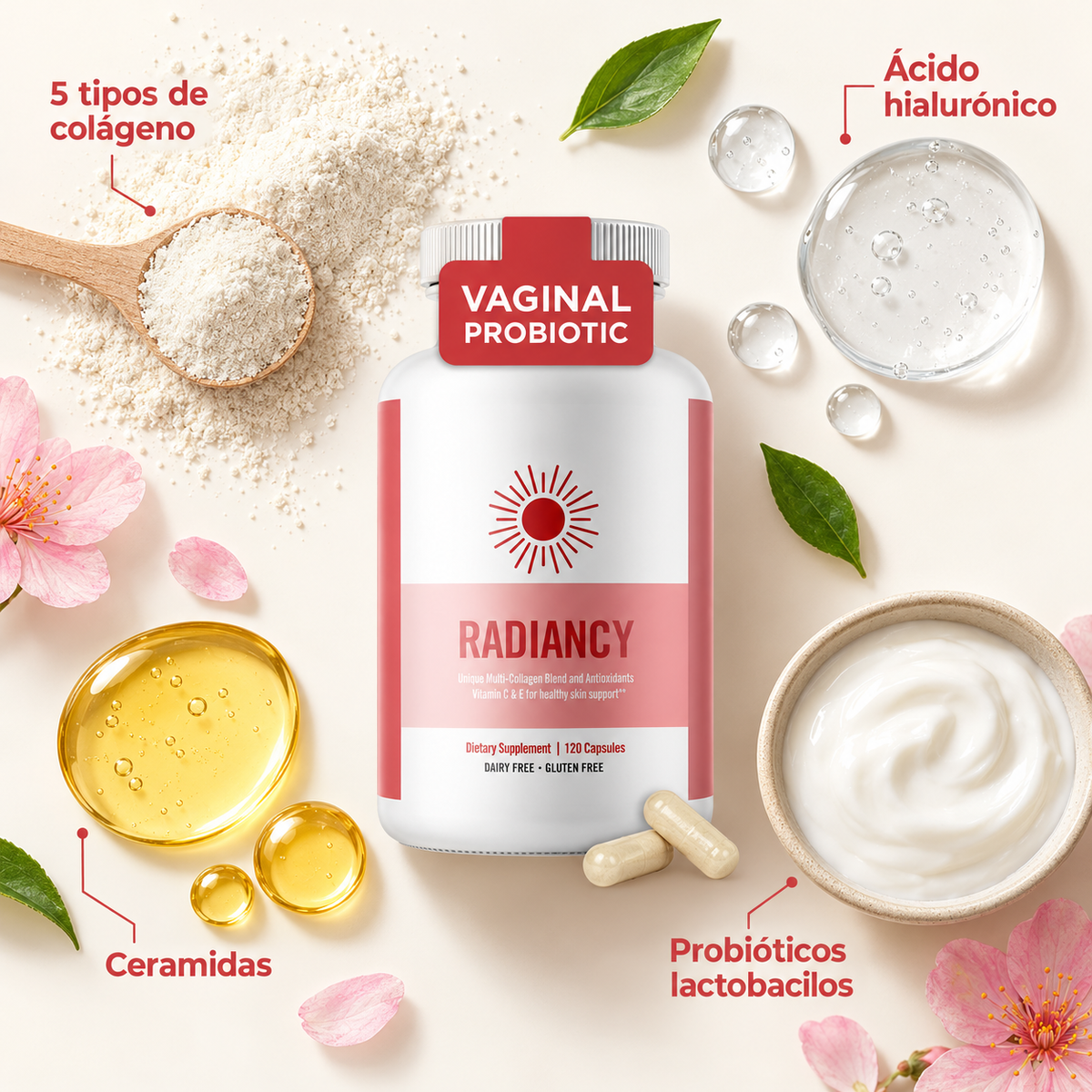 Radiancy: suplemento con cinco tipos de colágeno